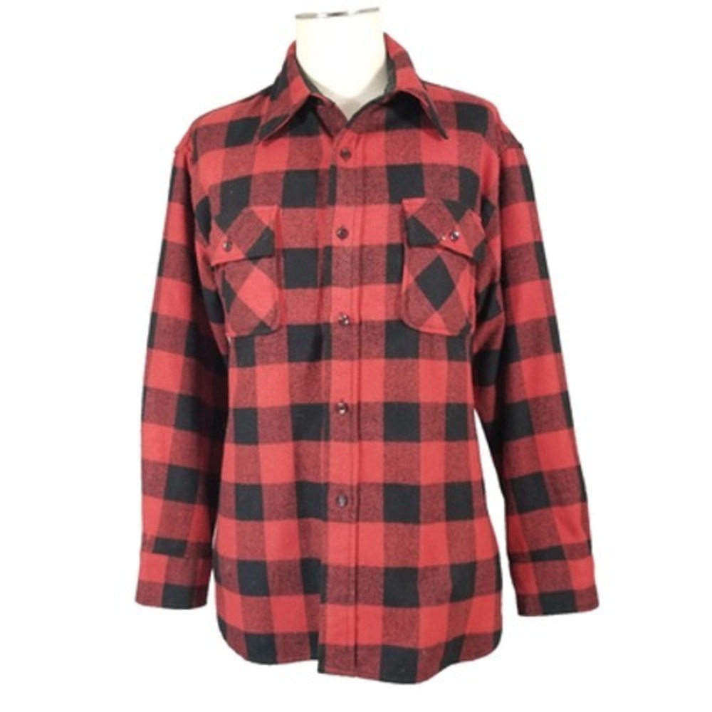 Vintage Sears Kings Road Shirt Jacket Mens XL extra Large Red Buffalo Plaid Wool